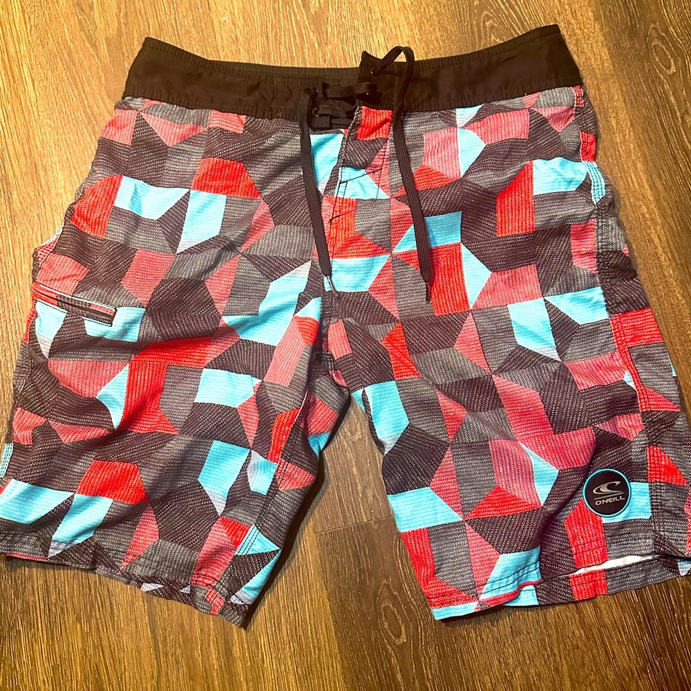 O'Neill Mens Unlined Board Shorts Size30 red  Blue Black Geometric Print